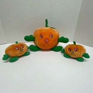 Anthropomorphic Vintage Plush Pumpkins Set of 3 Happy Faces RARE 2 Small 1 Large